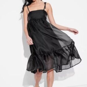 NEW Wild Fable Women's Organza Midi Babydoll Dress Black Size Large